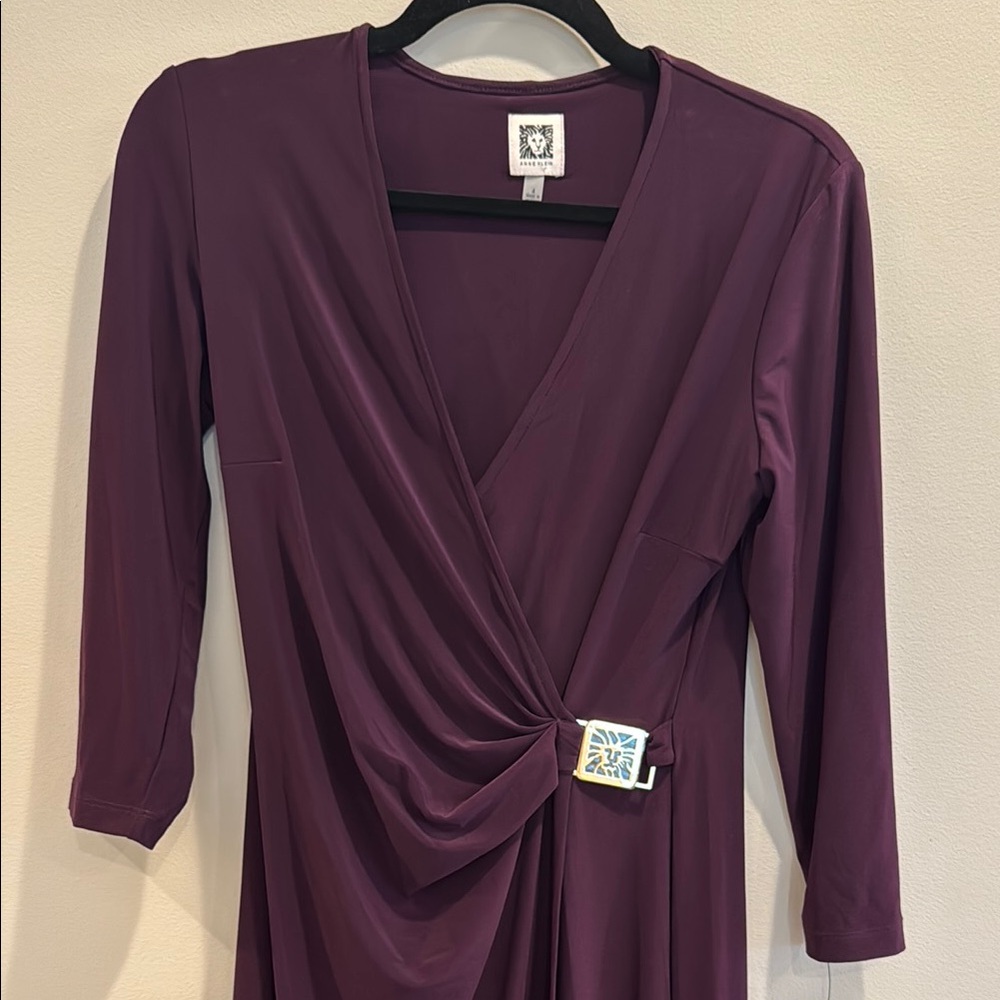 Anne Klein Faux-Wrap Dress, Purple, Size 4
